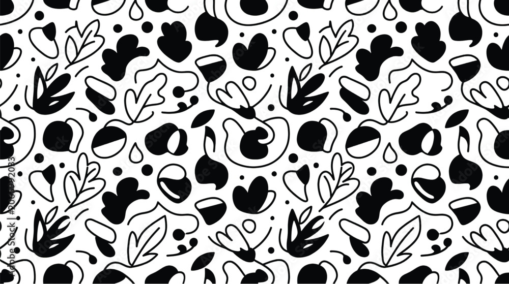Fototapeta premium Black and white leaf pattern design.