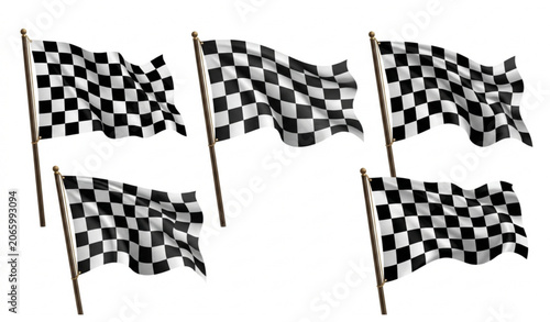 Foto Motorsport Checkered Flags Collection with Five Wavy Fabric Racing Banners Vecto