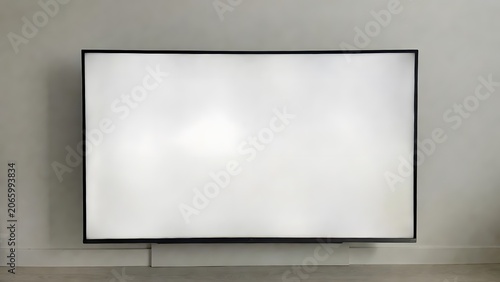Large Flat Screen Television with Blank White Display for Advertising, Marketing and Digital Presentations. High-quality professional photograph featuring a modern large-screen television 