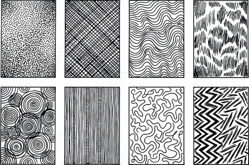 Hand drawn patterns and textures black and white illustrations