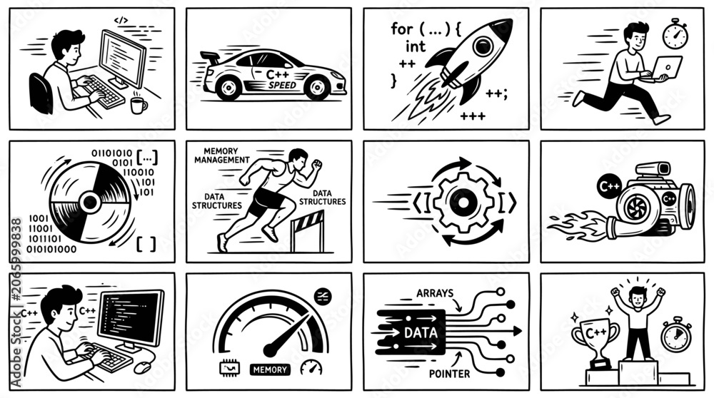 Fototapeta premium Coding Speed and Performance: C++ Programming, Fast Development, Data Science & Optimization
