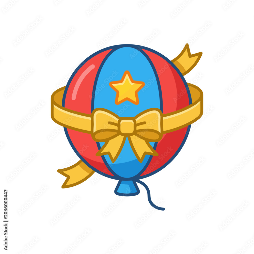 Fototapeta premium A colorful party balloon decorated with a golden gift ribbon