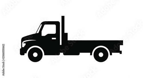 A black silhouette of a flatbed truck is shown against a white background.