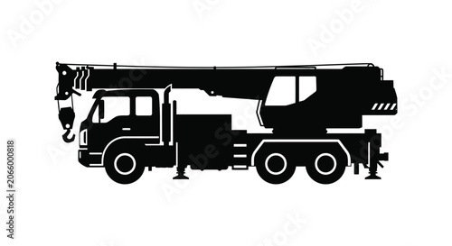 A black silhouette of a mobile crane truck is displayed against a white background.