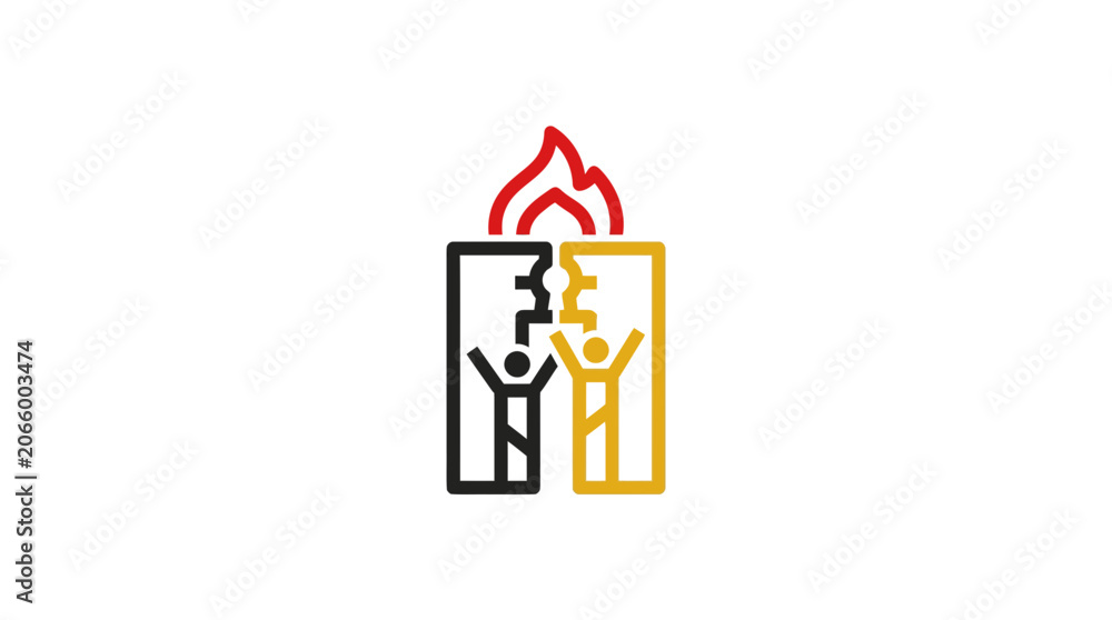 Fototapeta premium Abstract People Figures with Flame Icon Symbol