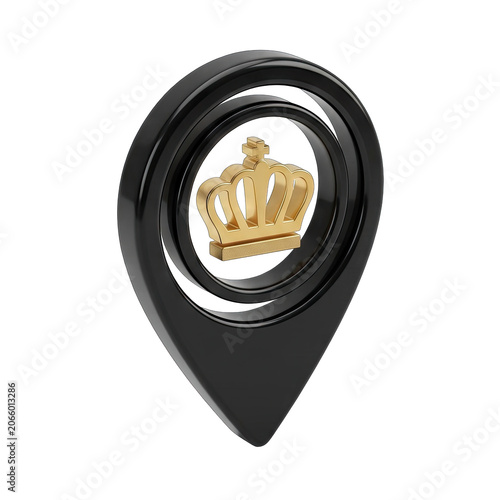 Golden Crown Inside Black Location Pin Icon