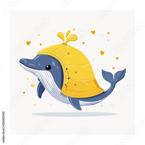 Cute Whale Dolphin Hybrid Wearing Yellow Costume with Water Splash