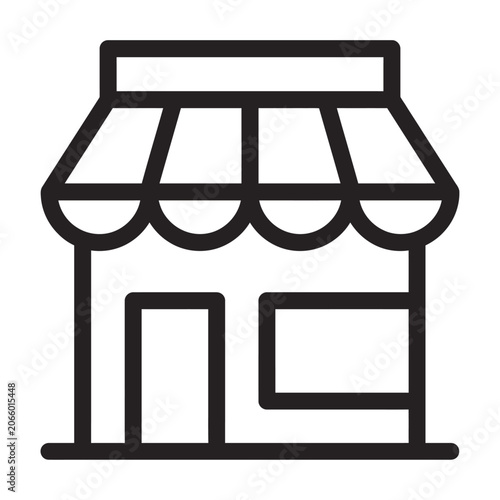 Simple black outline icon of a small shop store building