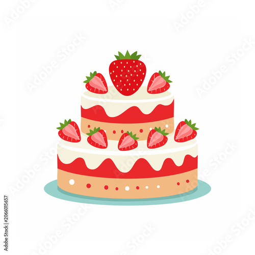 Two-tier strawberry cake with fresh fruit decoration