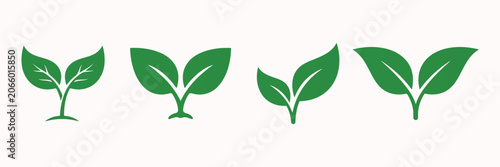Konstfotografi Green leaf shapes a series of stylized vector illustrations