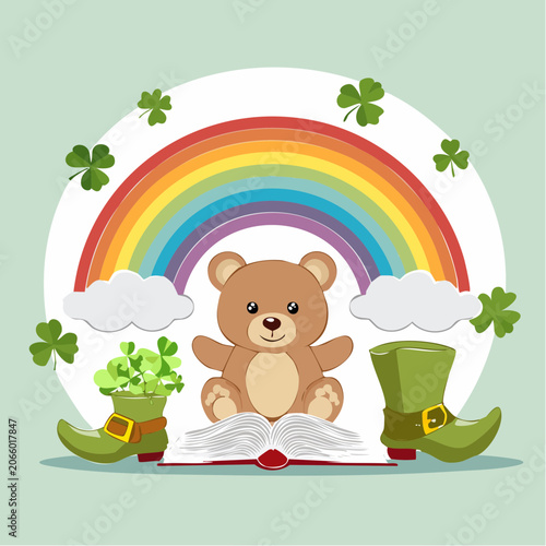 St. Patrick's Day Teddy Bear with Rainbow and Lucky Charms