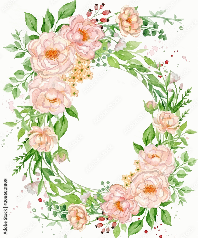 Fototapeta premium Peach Blossom Circle Wreath , by generative AI technology