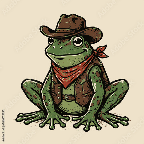 Whimsical Cowboy Frog Character Illustration for Childrens Books and Playful Designs