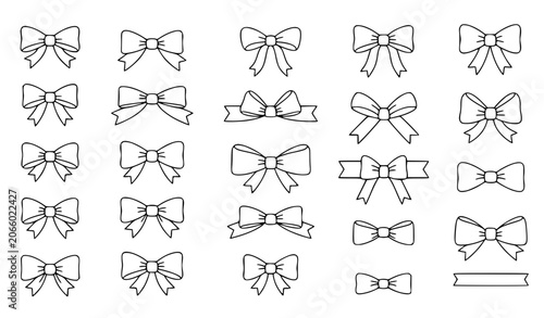 Fotografía Black and white cartoon ribbon bow collection vector with gift bowties isolated