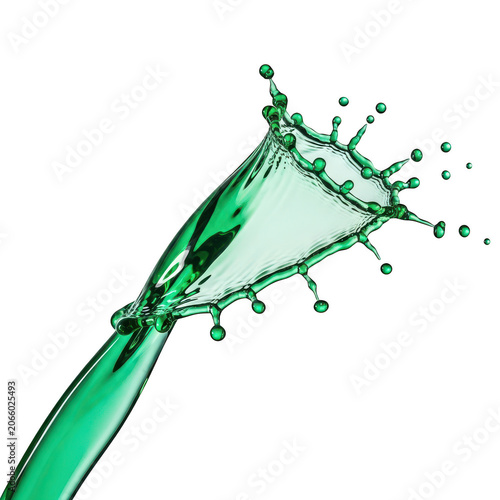 A close-up view of a green plant stem with small green buds and droplets of water.
