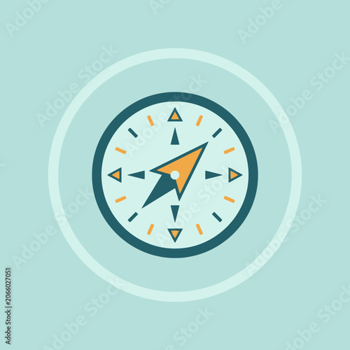 Fotografie A flat vector illustration of a simple navigational compass icon