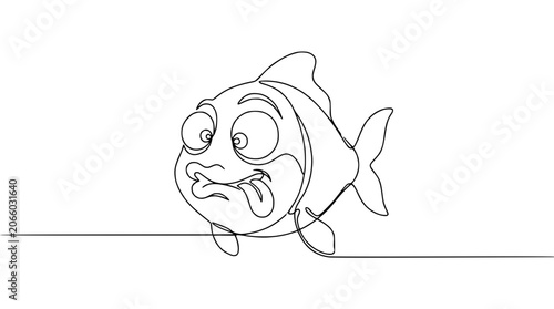 Tablou pe pânză Funny Cartoon Fish Expression, Single Line Drawing, White Background
