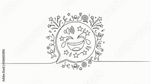 Фотография Joyful Laughter Speech Bubble with Celebration Elements and Sound Icon