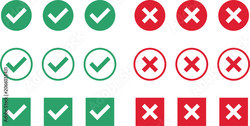 Photography Green tick and red cancel signs set for verification feedback interfaces vector