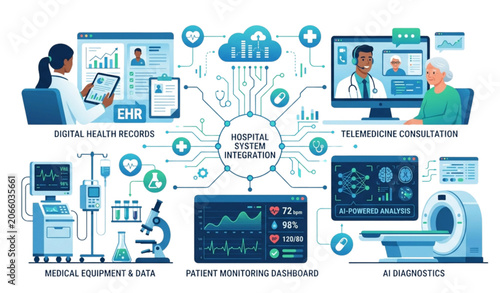 Healthcare Technology Digital Medical System Vector Illustration