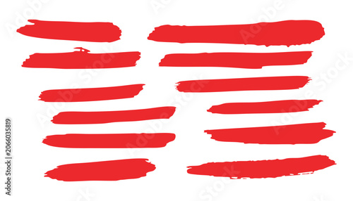 Foto Set of red ribbon banners and red paint brush strokes vector decoration collecti