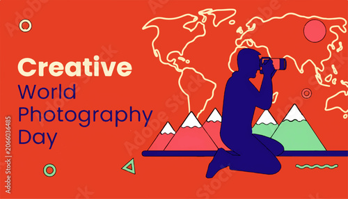 Creative World Photography Day, photography celebration, global event, colorful illustration, vector graphic
