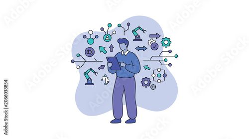 Cuadro en lienzo Engineer Managing Industrial Automation and Smart Manufacturing with Digital Tab