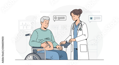 Medical Professional Administering Diabetes Medication to Senior Patient in Hospital Setting