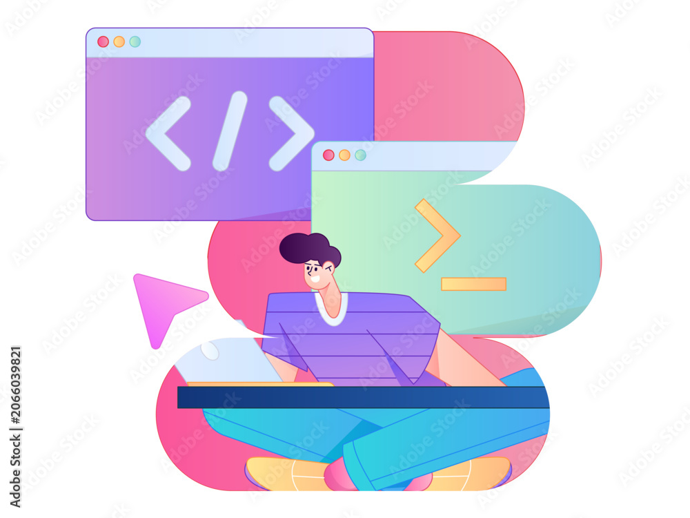 Obraz premium Programming teaching development flat character vector concept operation hand drawn illustration 