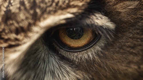 Mesmerizing Gaze Macro Shot of an Owl's Sharp Amber Eye Detail Portrait