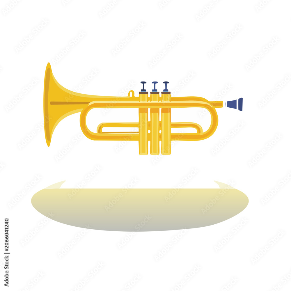 Obraz premium Golden Trumpet Musical Instrument Flat Design