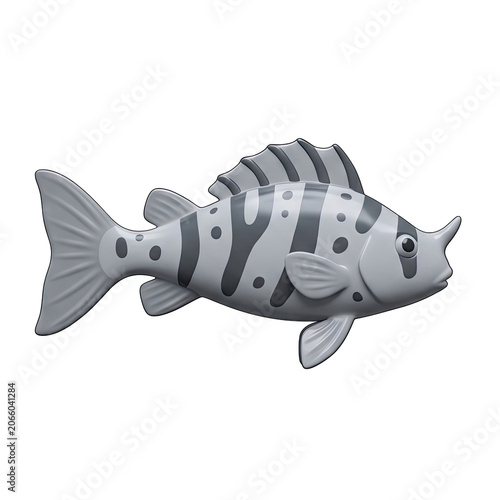 3D Render of a Gray Fish with Stripes and Spots