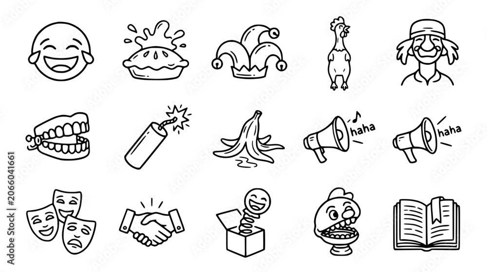 Fototapeta premium Funny Icons Collection: Laughter, Pranks, Comedy, and Jokes - Hand-Drawn Style