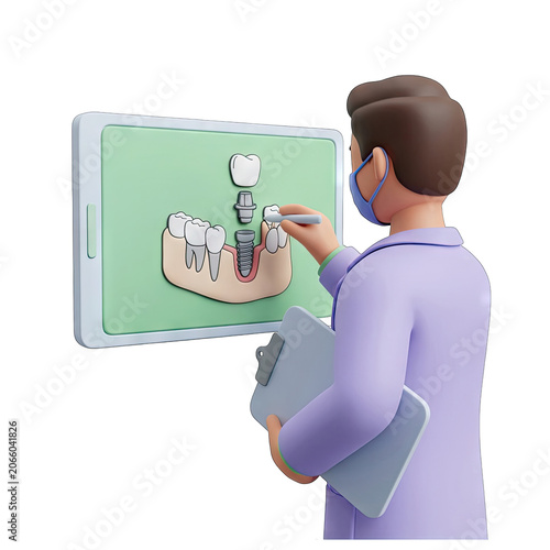 Dentist Explaining Dental Implant Procedure on Tablet