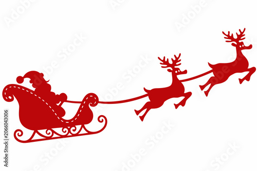 Fényképezés Sleigh And Reindeer Silhouette Against White Background