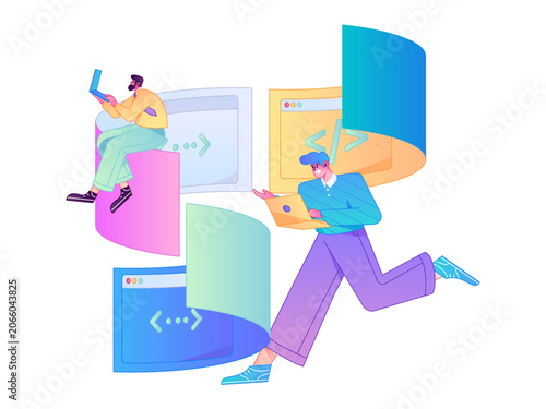 Programming teaching development flat character vector concept operation hand drawn illustration
