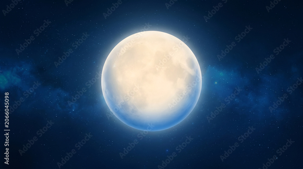 Fototapeta premium Glowing full moon in blue night sky