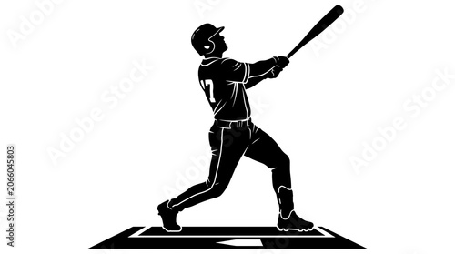 Silhouette of a Baseball Player Swinging a Bat During a Game