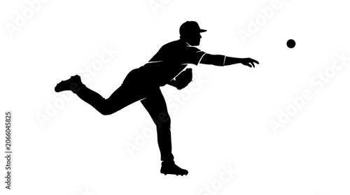 Silhouette of a baseball pitcher throwing a ball during a game