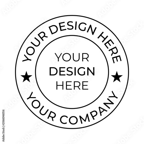 Black circular stamp template with placeholder text for custom design and company name