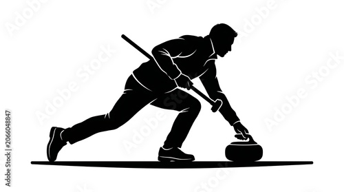Man playing curling sport silhouette