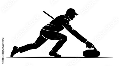 Curling player in action on ice