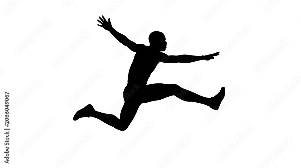 Fototapeta premium Man jumping in air, silhouette against white background