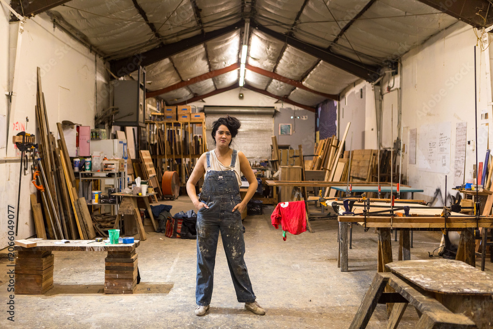 Fototapeta premium Artisan in creative woodworking studio.