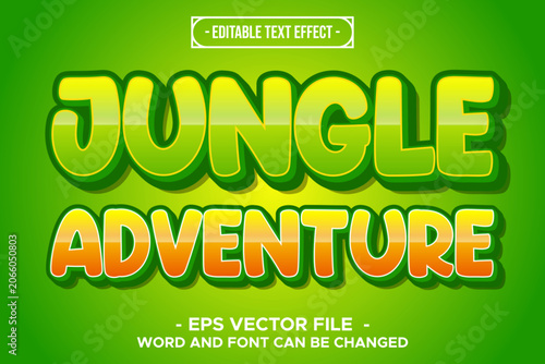 Jungle Adventure Forest Nature Wild Green Orange 3D Editable Text Effect EPS Vector