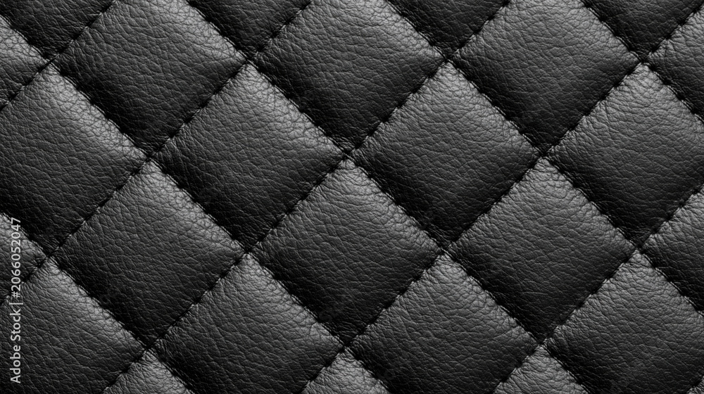 Naklejka premium Black quilted leather texture, dark stitched pattern with padded diamond surface and luxury detail