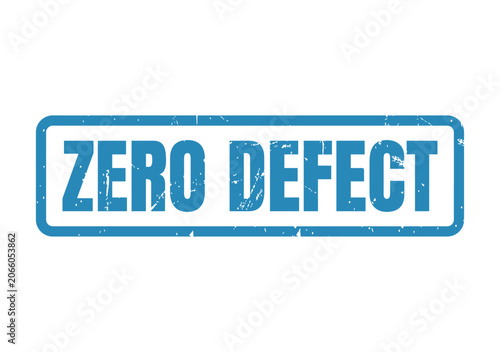 Professional quality assurance rubber stamp with the words zero defect in a distressed blue style