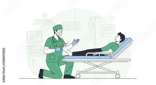 Medical Professional Administering Injection Treatment to Patient Lying on Hospital Bed