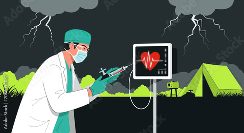 Medical Professional Administering Injection Under Stormy Skies during a Pandemic Situation