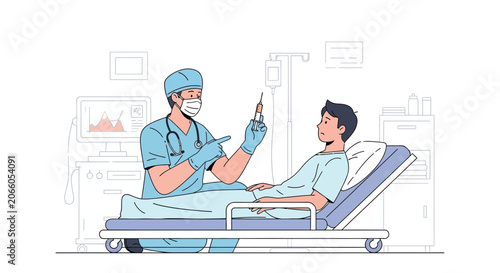 Medical Professional Administering Injection To Patient, Hospital Setting Illustration
